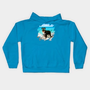 Miniature Schnauzer on the beach Kids Hoodie